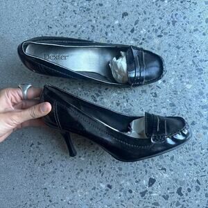 Dexter Women’s 8 Heels Black Patent Leather Loafer Pumps Y2K Vintage